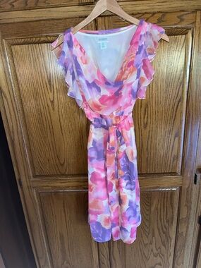 Motherhood Pink & Purple Watercolor Floral Maternity Dress